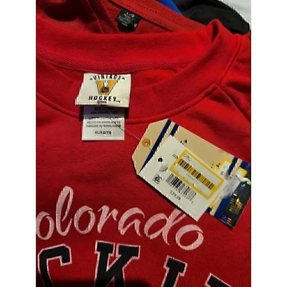 Colorado Rockies Vintage Brand NHL Hockey Crew Neck Red Black Sweatshirt - Picture 3 of 3